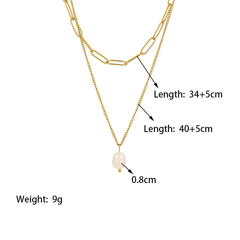 [Tsh6007] Double-Layer Pearl Necklace Gold