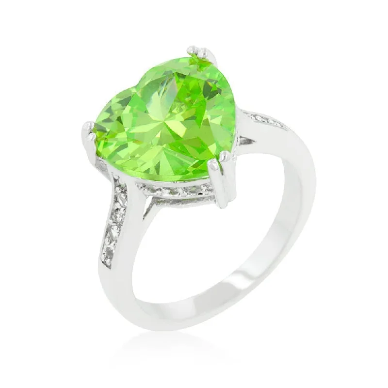 Women’s diamond wedding rings-Apple Green Heart Ring