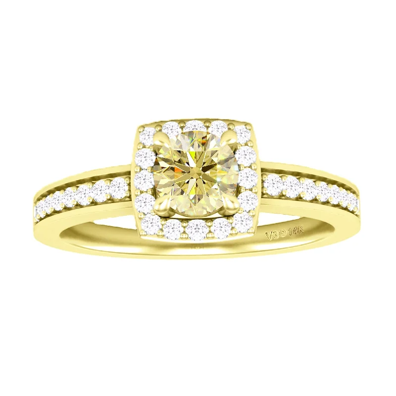 Women’s eco-friendly rings-Yellow Gold Yellow Moissanite and White Diamond Halo Ring