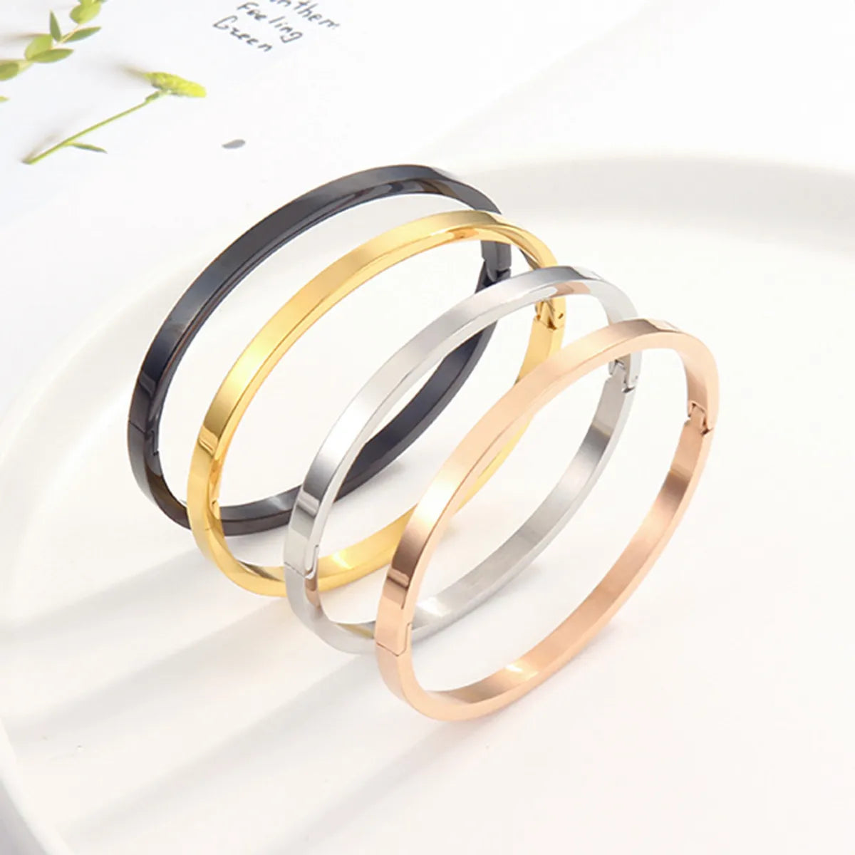 Women’s engraved bangles-Simple Style Solid Color Titanium Steel Bangle In Bulk