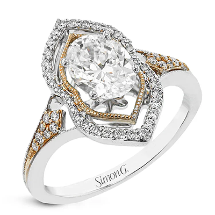 Women’s vintage engagement rings with sapphires-A unique art deco style engagement ring in two-tone 18K gold accented by 0.21 ctw. of round diamonds