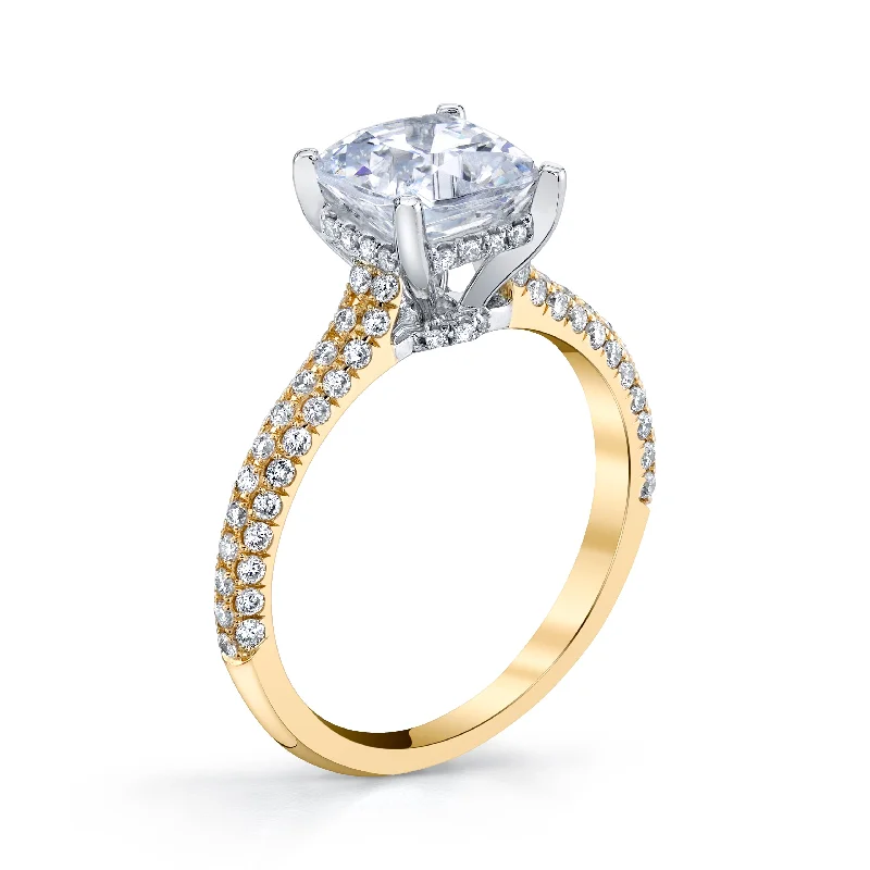 Women’s classic diamond engagement rings-18K YELLOW GOLD PAVE CUSHION ENGAGEMENT RING