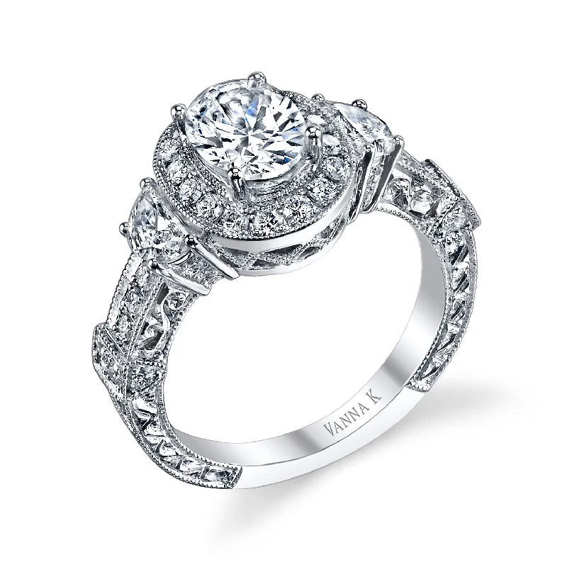 Women’s multi-stone engagement rings-18K White Gold Halo Diamond Engagement Ring