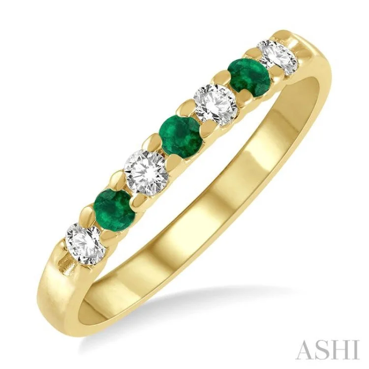 Women’s square engagement rings-1/5 ctw Round Cut Diamond and 2.3MM Emerald Precious Wedding Band in 14K Yellow Gold