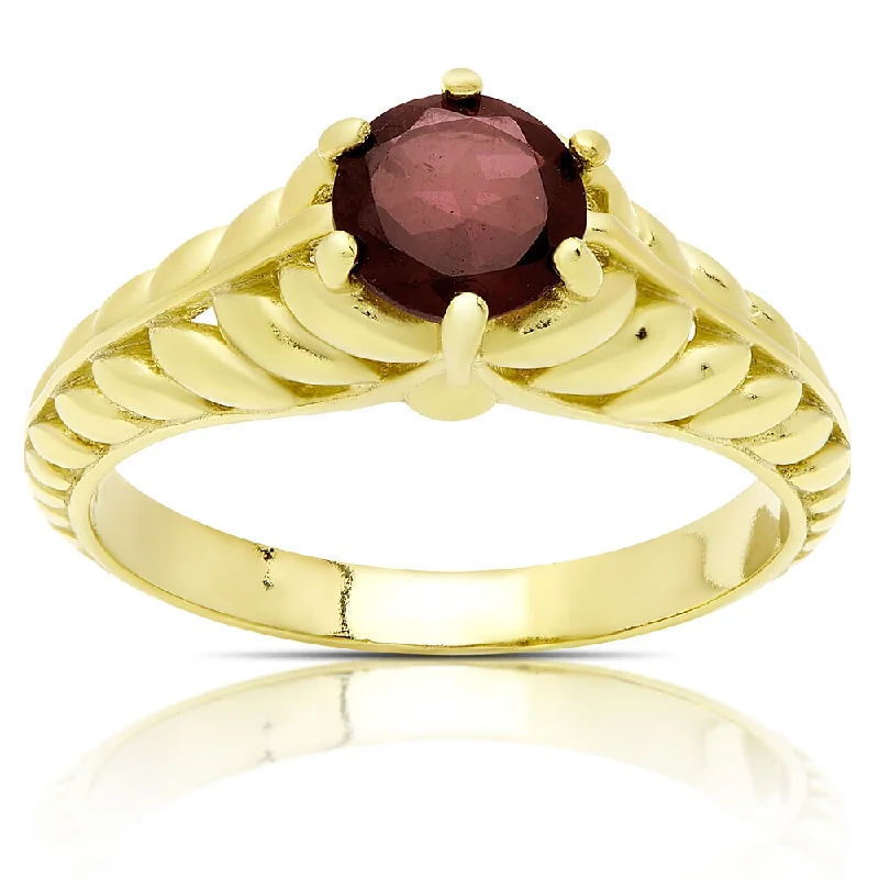 Women’s solid gold rings-Dolce Giavonna Gold Over Sterling Silver Garnet Solitaire Ring