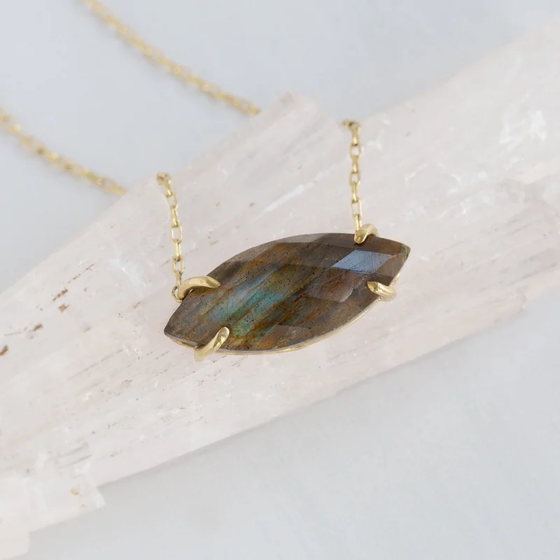 Women’s bridal necklaces-The Labradorite Marquise Necklace | 14K Yellow Gold