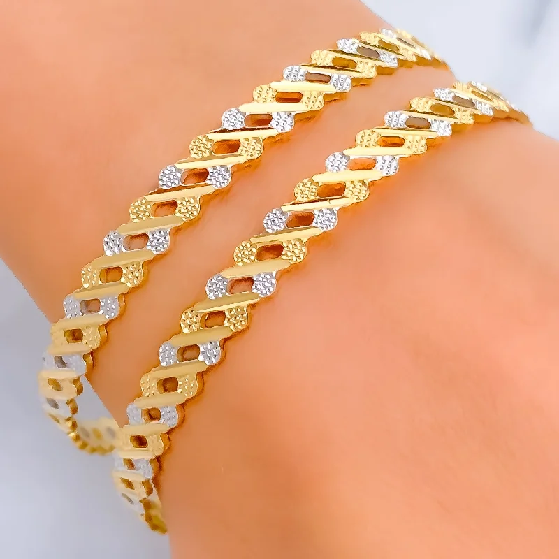 Women’s infinity bangles-Alternating Striped 22k Gold Bangle Pair