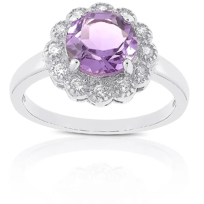 Women’s layered rings-Dolce Giavonna Sterling Silver Amethyst and White Topaz Ring