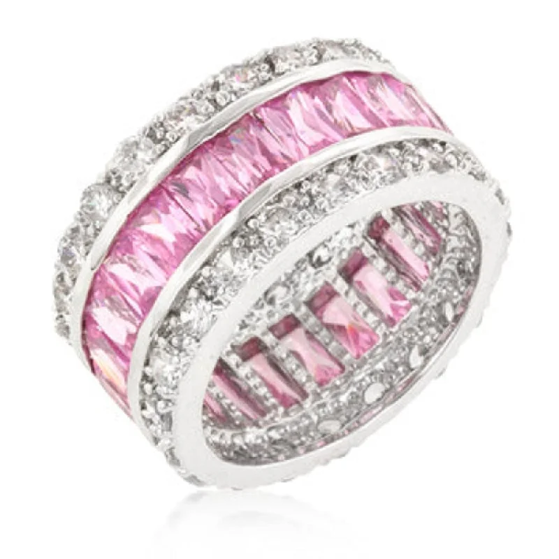 Women’s personalized rings-Cubic Zirconia Triple Row Pink Eternity Ring