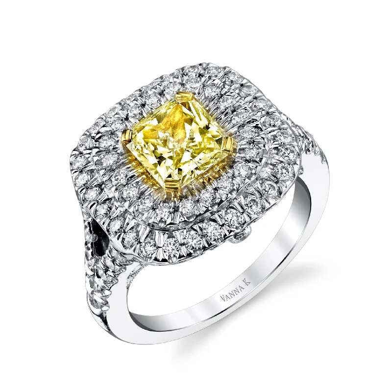 Women’s eternity engagement rings-18K YELLOW DIAMOND HALO ENGAGEMENT RING