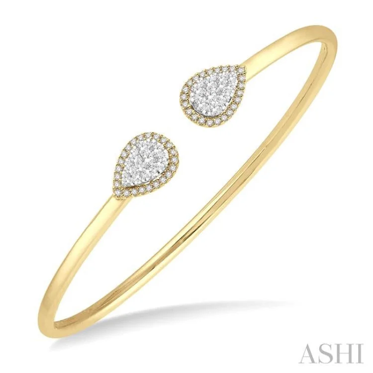 Women’s gold-plated bangles-5/8 Ctw Round Cut Lovebright Diamond Pear Shape Open Cuff Bangle in 14K Yellow and White Gold