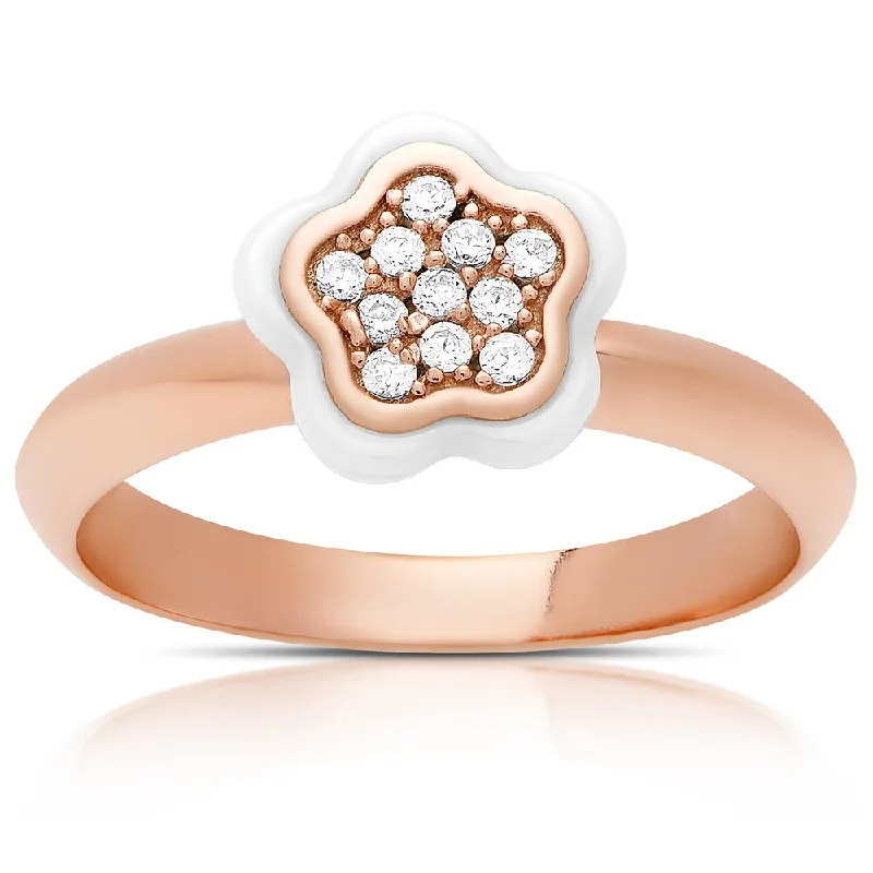 Women’s engagement rings with diamonds-Samantha Stone Rose Gold Over Sterling Silver Cubic Zirconia Ceramic Flower Ring