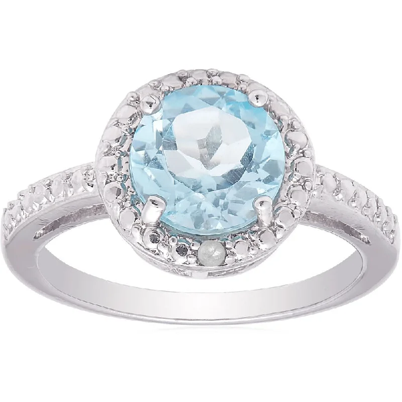 Women’s cocktail rings-Dolce Giavonna Silverplated Blue Topaz and Diamond Accent Solitaire Ring (Size 7)