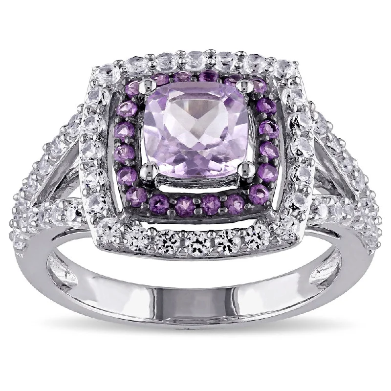 Women’s art deco rings-Miadora Sterling Silver Rose de France African Amethyst Created White Sapphire Cocktail Ring