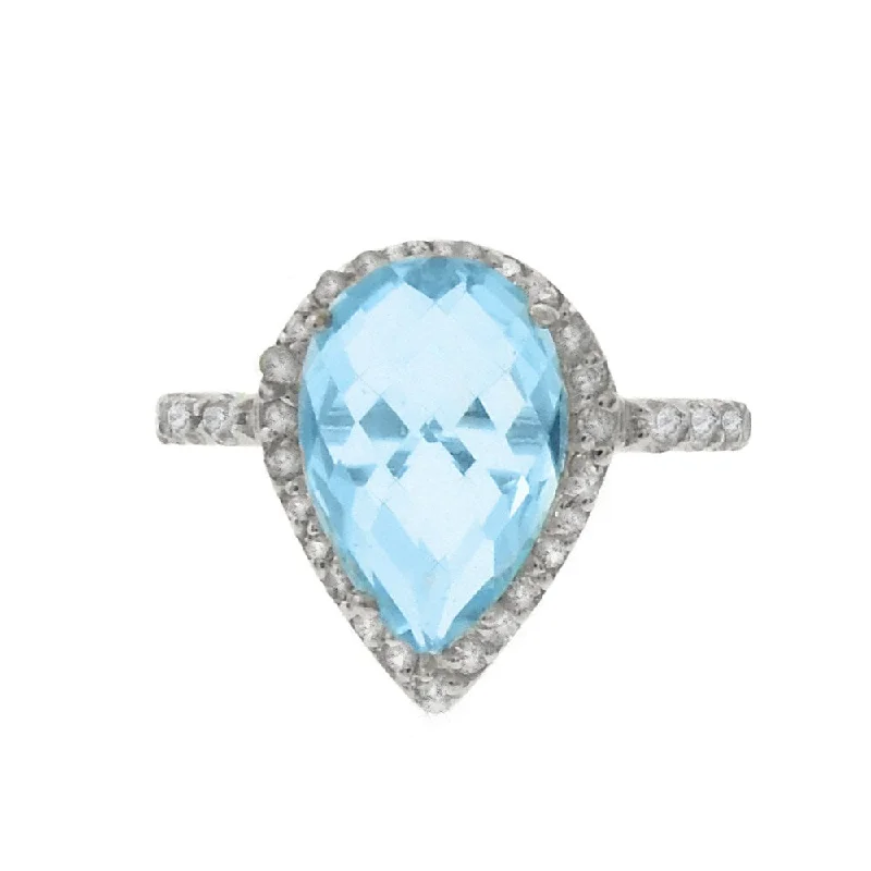 Women’s simple gold rings-Dolce Giavonna Silver Overlay Blue Topaz and Cubic Zirconia Teardrop Ring