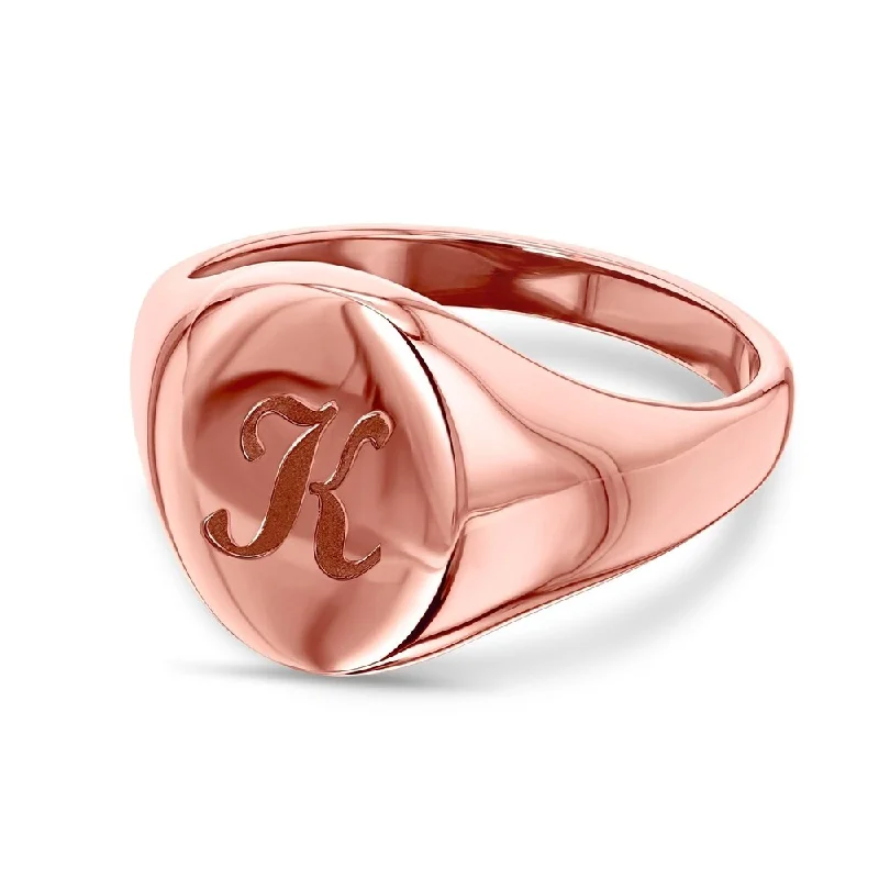 Women’s pearl rings-Annello by Kobelli 14k Rose Gold Personalized Script Initials Oval Signet Ring