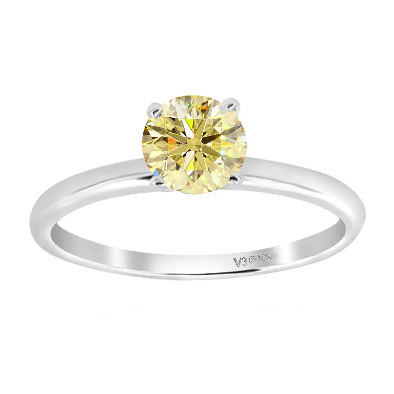 Women’s promise rings-V3 Jewelry White Gold Yellow Moissanite Solitaire Ring