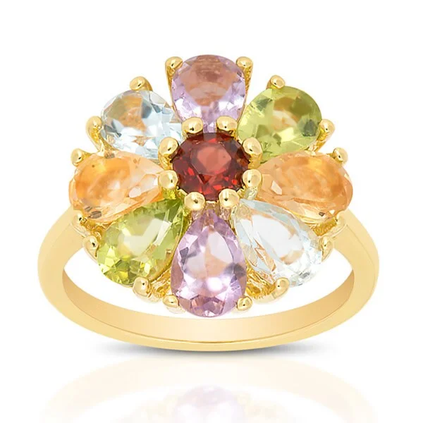 Women’s fashion rings-Dolce Giavonna Gold Over Sterling Silver Gemstone Flower Ring