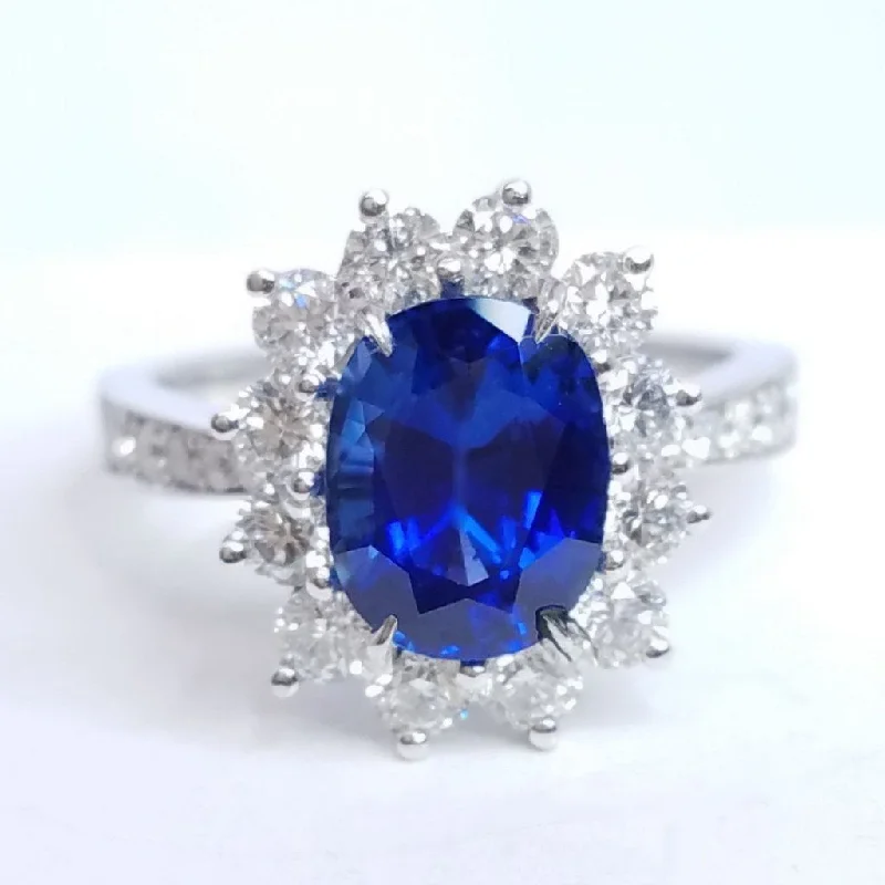 Women’s personalized engagement rings-"LADRG01452" Blue Sapphire Cushion Cut Gemstone Ladies Diamond Ring