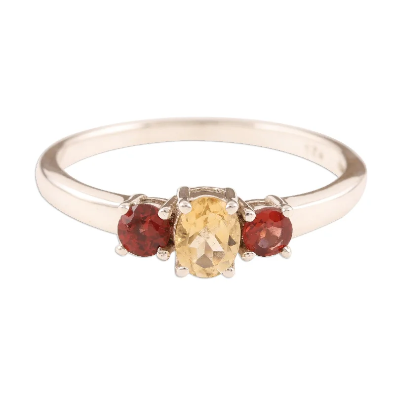 Women’s twist engagement rings-Novica Handmade Passionate Embrace Garnet And Citrine 3-Stone Ring