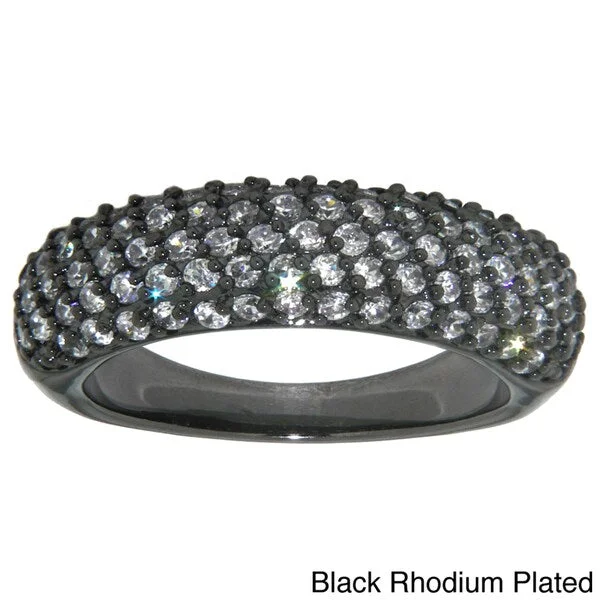 Women’s sparkling diamond rings-Dolce Giavonna Silverplated or Black Overlay White Cubic Zirconia Ring