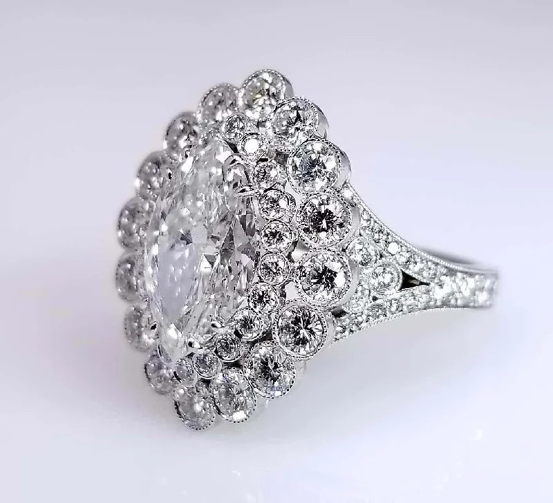 Women’s heirloom engagement rings-"ENGR02566" Exquisite Vintage Style Marquise Diamond Ring