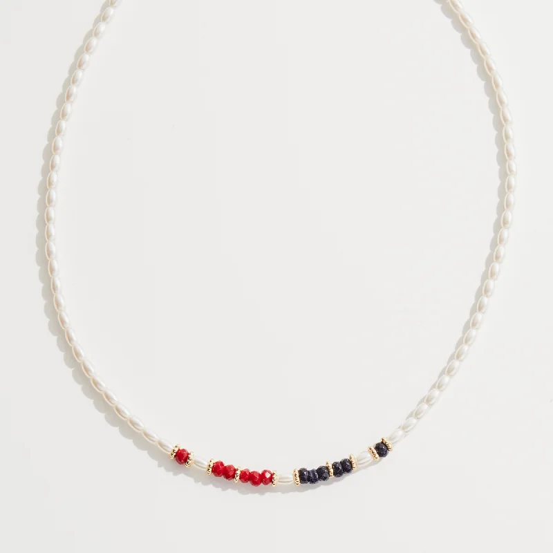 Women’s romantic necklaces-Celebration Red, White and Blue Pearl Necklace