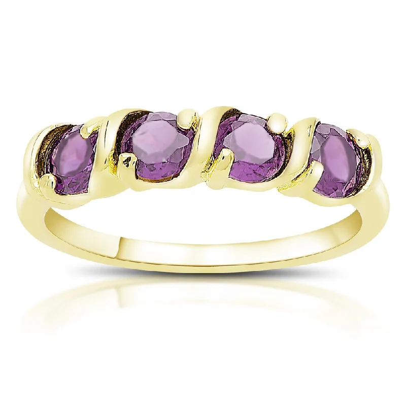 Women’s stackable rings-Dolce Giavonna Gold Over Sterling Silver Round Gemstone Four Stone Ring