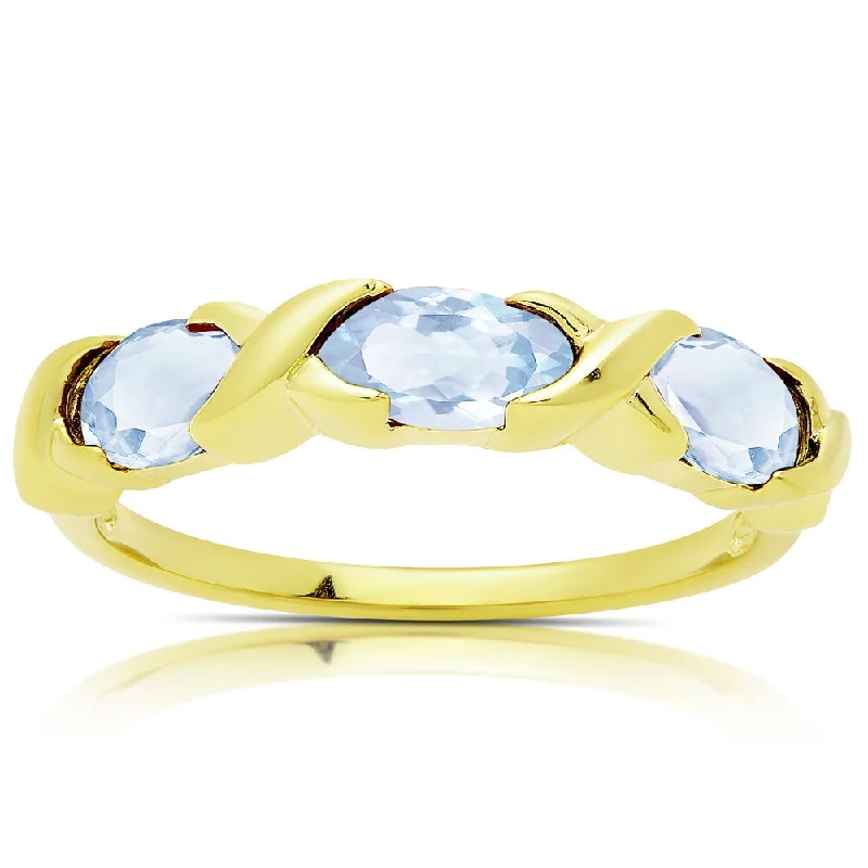 Women’s vintage rings-Dolce Giavonna Gold Over Sterling Silver Blue Topaz Three Stone Ring