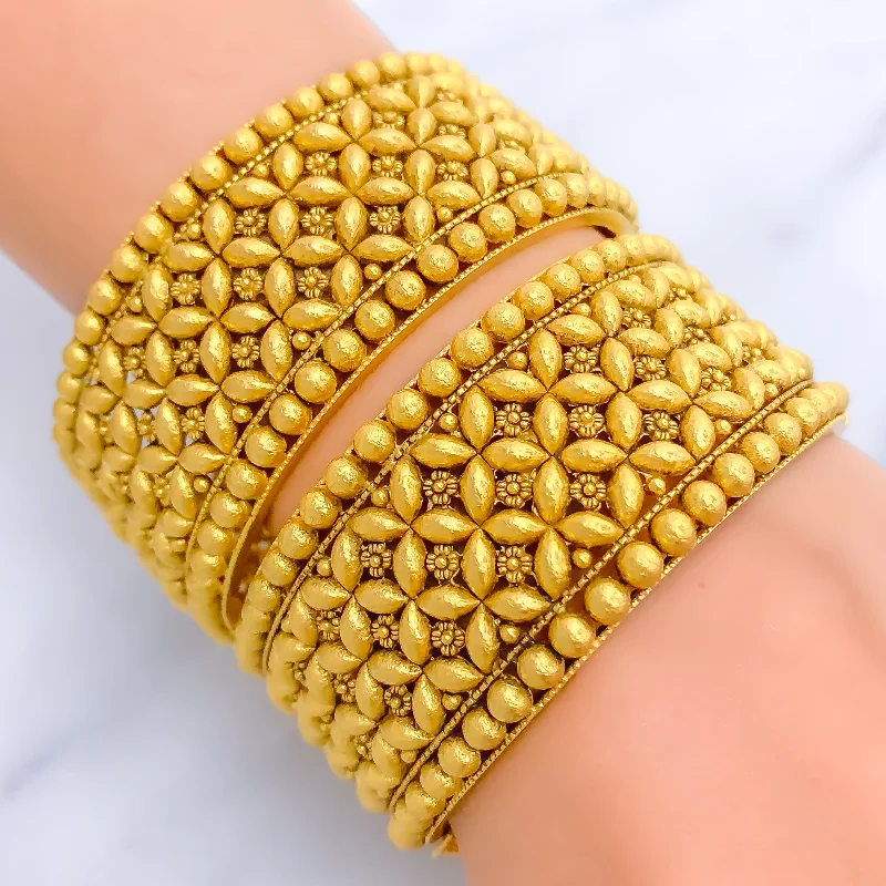 Women’s gold-plated bangles-Imperial Glowing 22k Gold Antique Statement Bangles