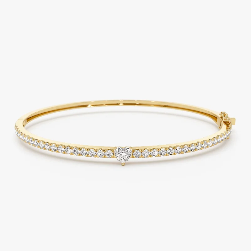 Women’s stacking bangles-14k Gold Heart Shaped and Round Diamond Bangle