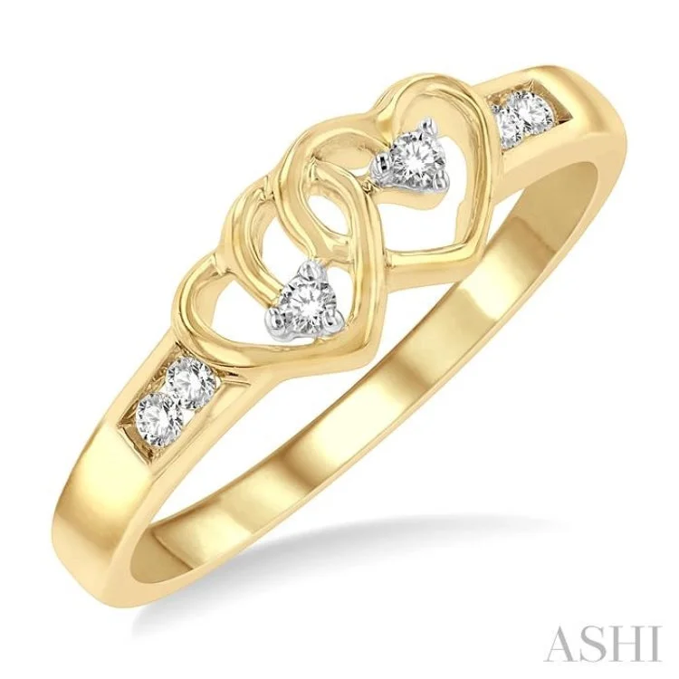 Women’s statement engagement rings-1/10 Ctw Twin Hearts Diamond Ring in 10K Yellow Gold