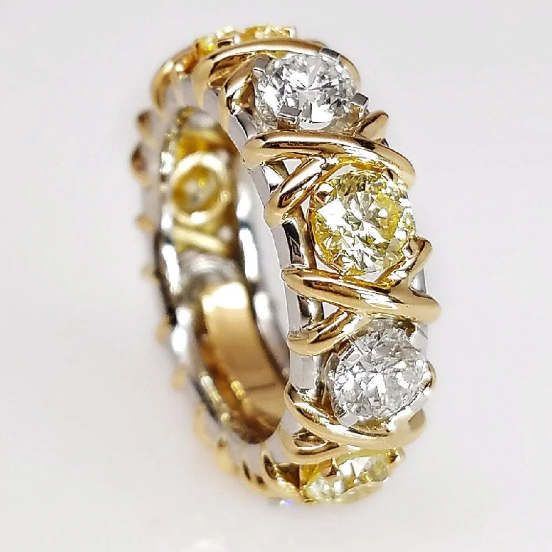 Women’s mixed metal engagement rings-"ETNBD03038" Extra special alternating fancy yellow diamond ring