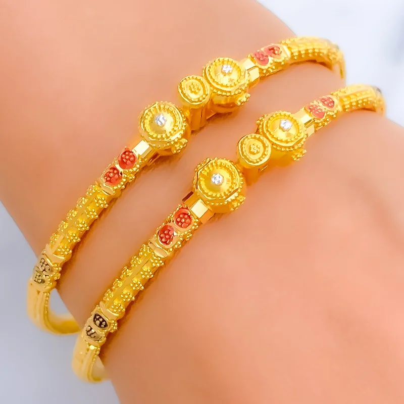 Women’s gemstone bangles-Delicate Dotted 22k Gold Pipe Bangles