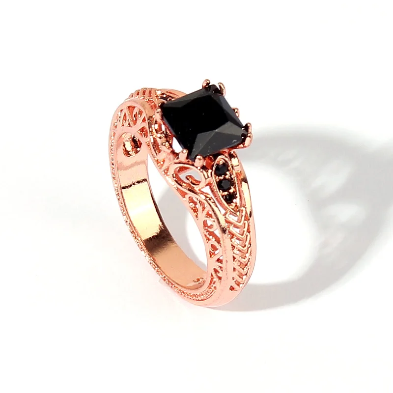 Women’s feather rings-Wholesale Elegant Glam Luxurious Square Copper Hollow Out Inlay Rose Gold Plated Zircon Rings