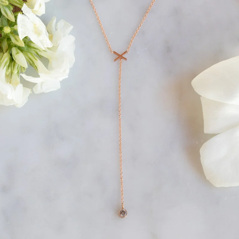 Women’s fashion statement necklaces-The XO' Salt and Pepper Diamond Lariat Necklace | 14K Rose Gold