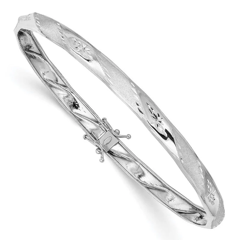 Women’s personalized bracelets-Curata 4.75mm 14k White Gold Satin Sparkle Cut Flexible Cuff Stackable Bangle