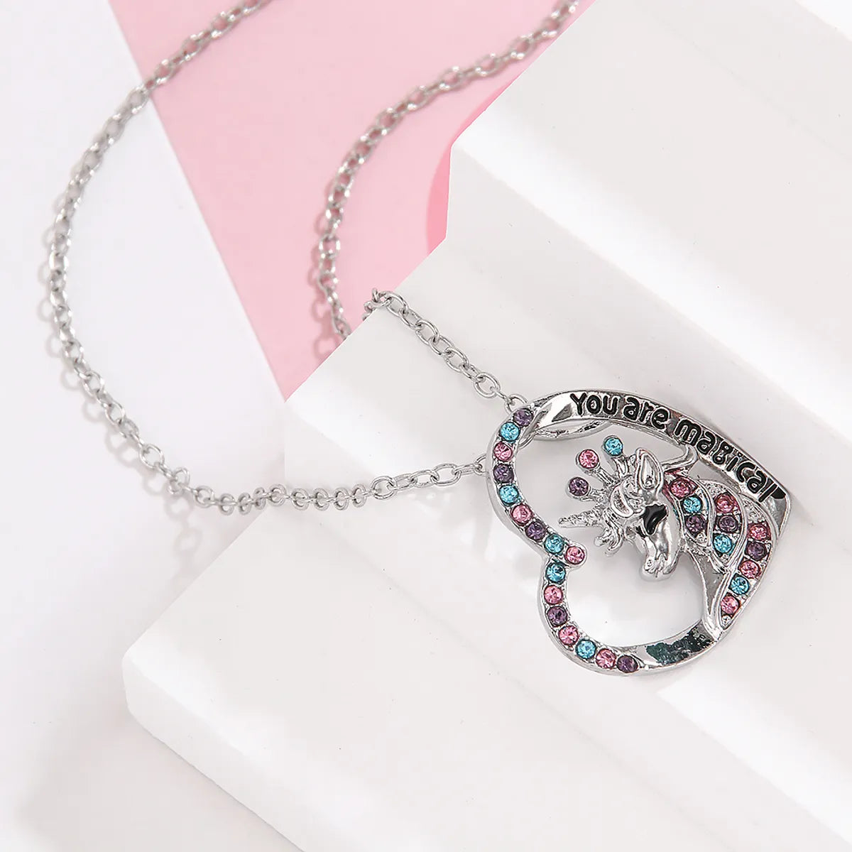 Women’s high-end necklaces-Cute Simple Style Heart Shape Unicorn Alloy Inlay Artificial Diamond Women's Pendant Necklace