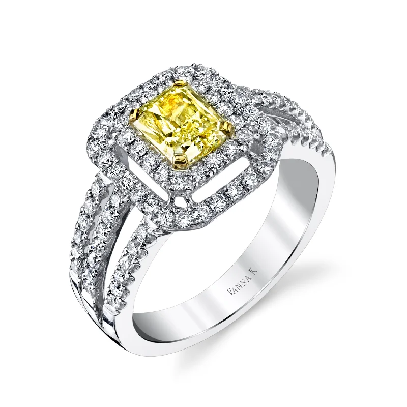 Women’s classic engagement rings-18K YELLOW DIAMOND HALO ENGAGEMENT RING