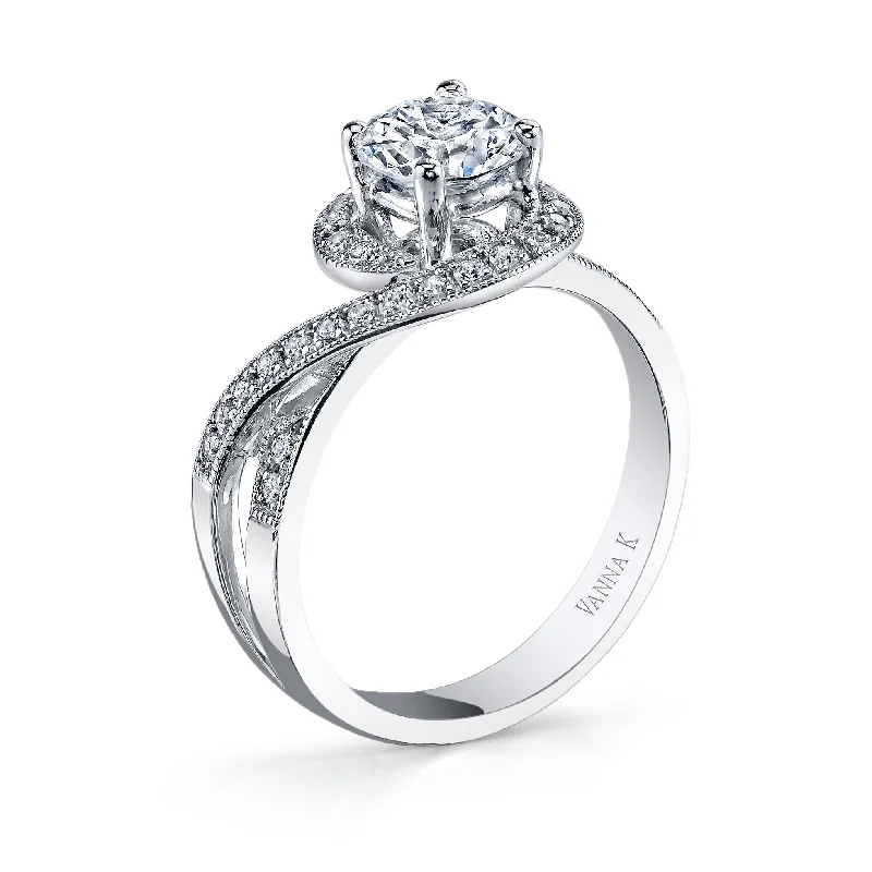 Women’s luxury engagement rings-18K White Gold Halo Swirl Diamond Engagement Ring