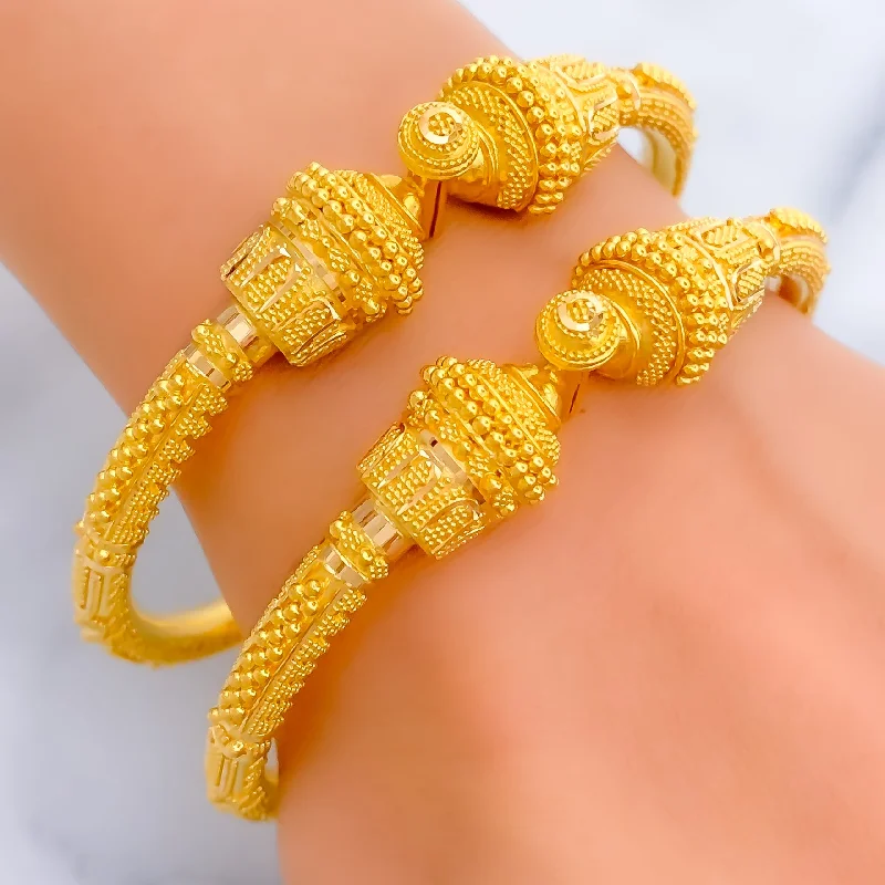 Women’s cuff bangles-Decadent Beaded 22k Gold Pipe Bangles