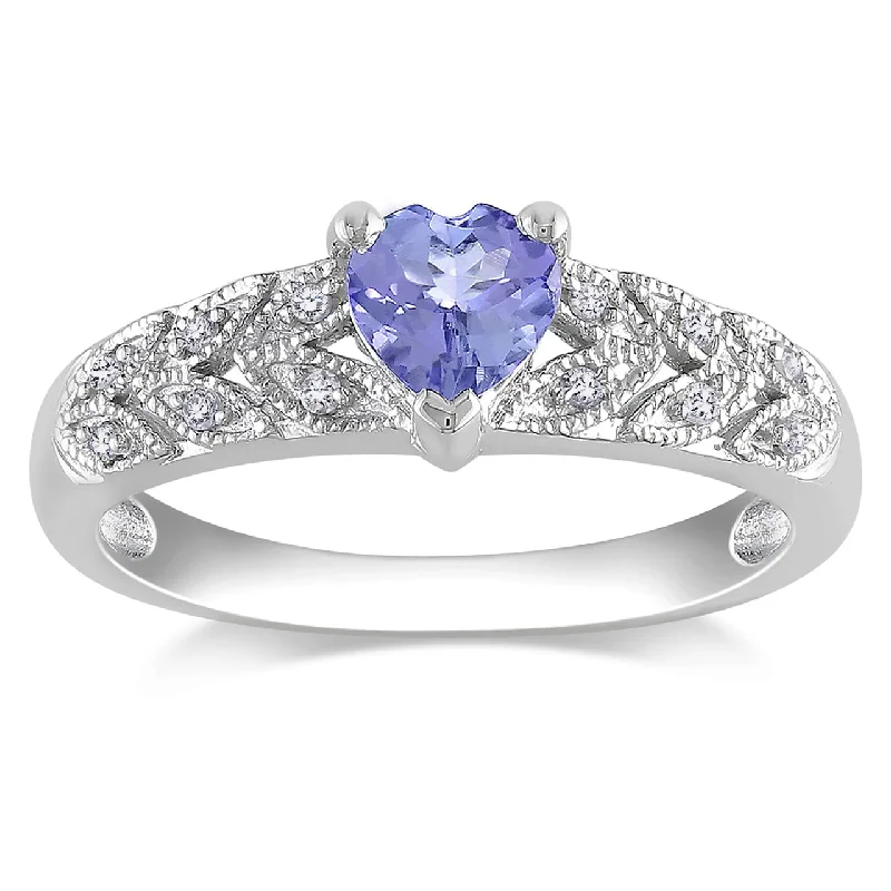 Women’s personalized birthstone rings-Miadora Sterling Silver Tanzanite and Diamond Ring