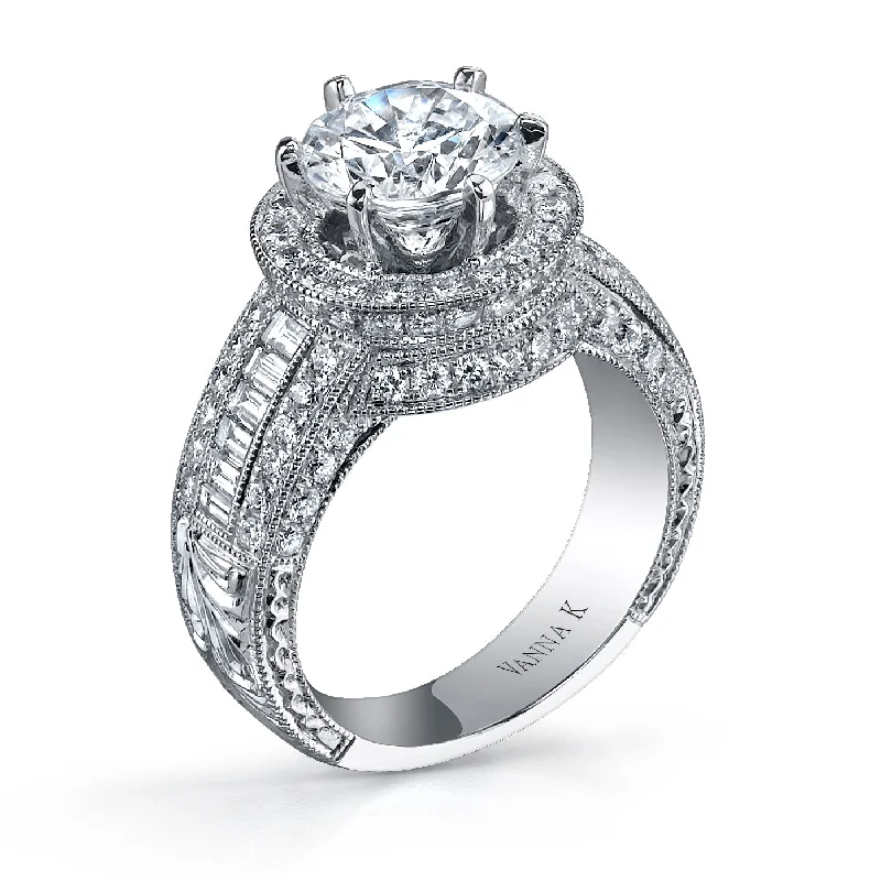 Women’s vintage-style diamond engagement rings-18K White Gold Halo Diamond Engagement Ring