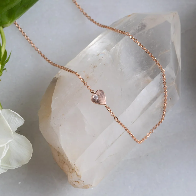 Women’s gemstone necklaces-The Sweetheart White Diamond Necklace | 14K Rose Gold