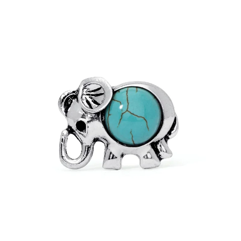 Women’s solitaire rings-Silver Plated Simulated Turquoise Elephant Ring