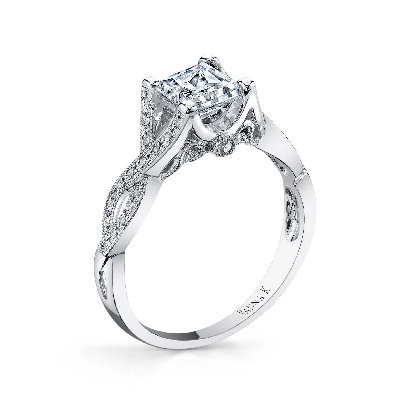 Women’s antique-inspired diamond engagement rings-18K White Gold Diamond Engagement Ring