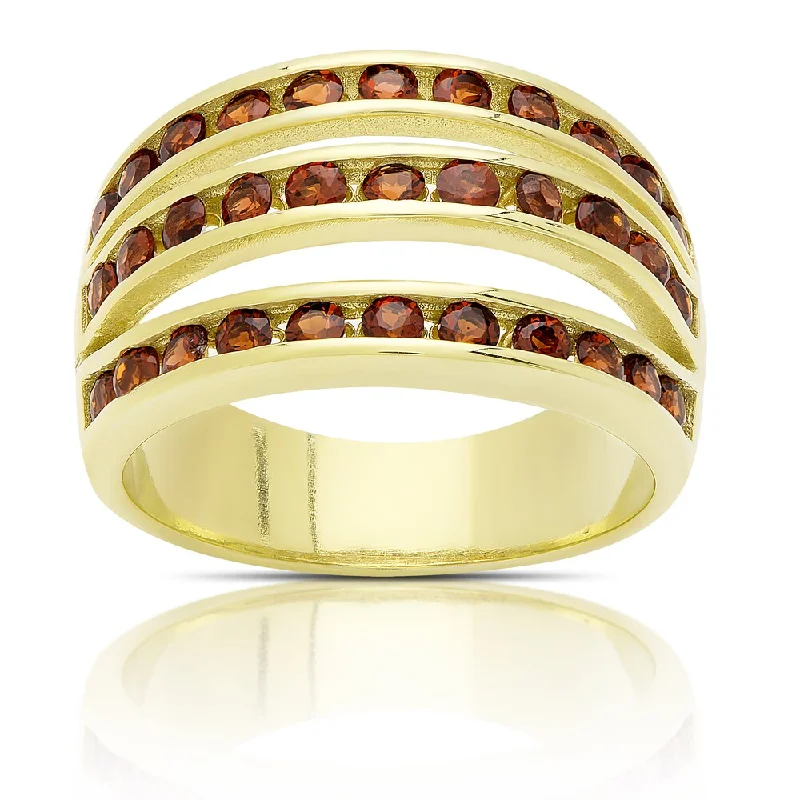 Women’s unique rings-Dolce Giavonna Gold Over Sterling Silver Three Strand Garnet Ring