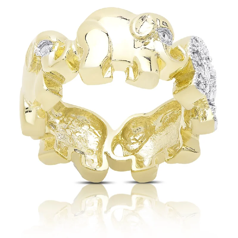 Women’s oval engagement rings-Finesque Gold Overlay Diamond Accent Elephant Link Design Ring