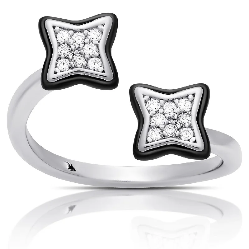 Women’s floral engagement rings-Samantha Stone Sterling Silver Cubic Zirconia Ceramic Clover Open Ring