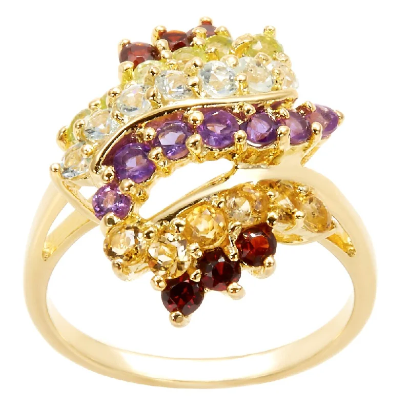 Women’s trendy rings-Dolce Giavonna Gold Over Sterling Silver Multi Gemstone Cluster Ring